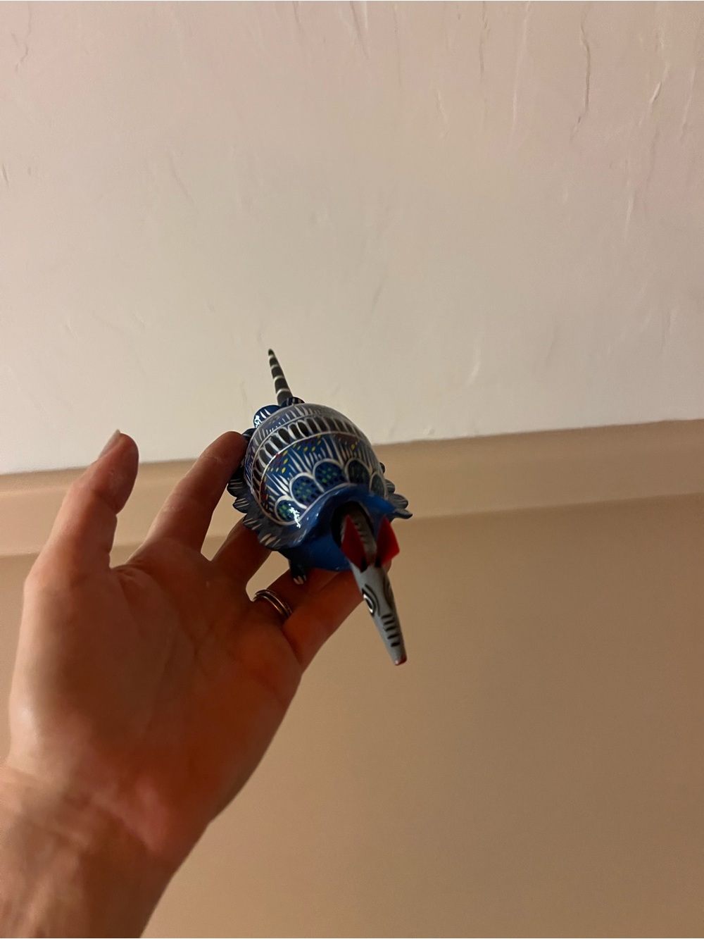 Mexican Hand-Painted Blue Armadillo Figurine - Picture 4 of 4